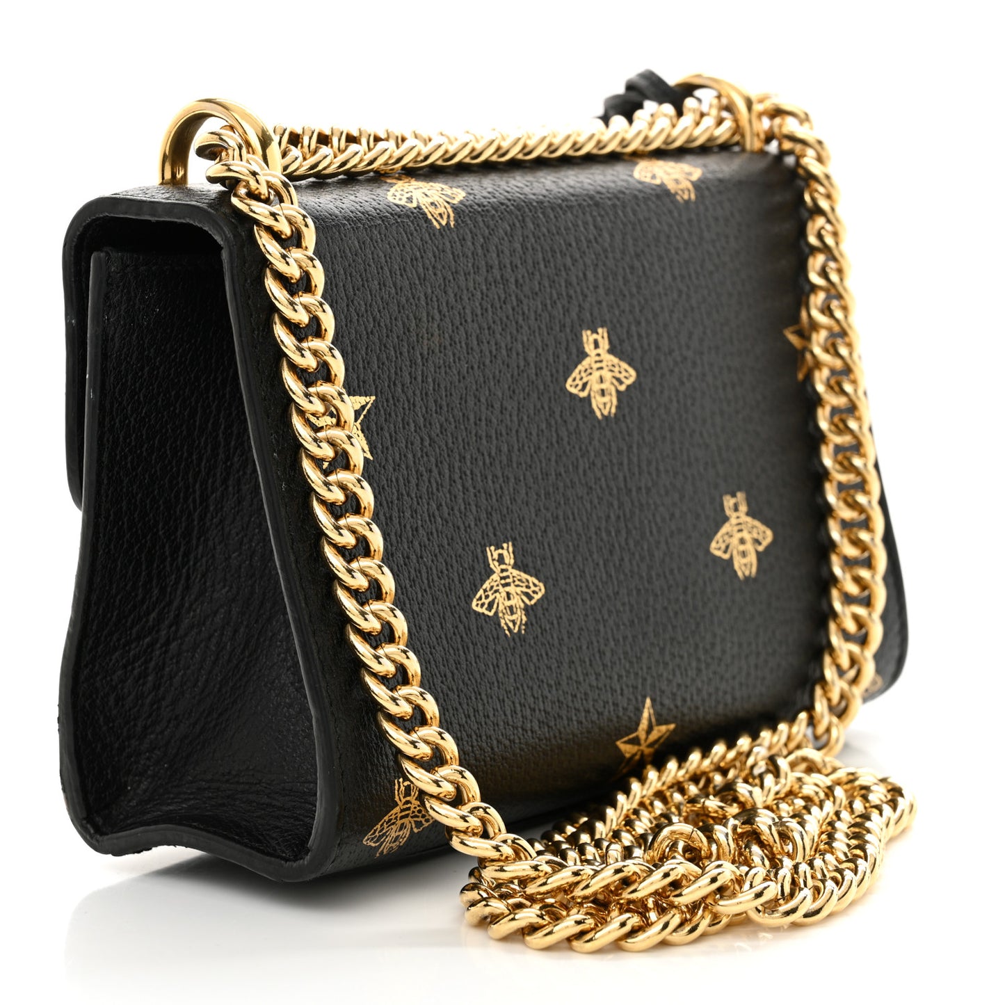 Grained Calfskin Bee Star Small Padlock Shoulder Bag Black