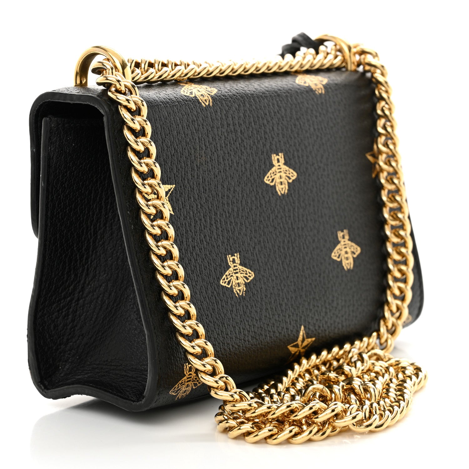 Gucci Grained Calfskin Bee Star Small Padlock Shoulder Bag Black 3 of 18