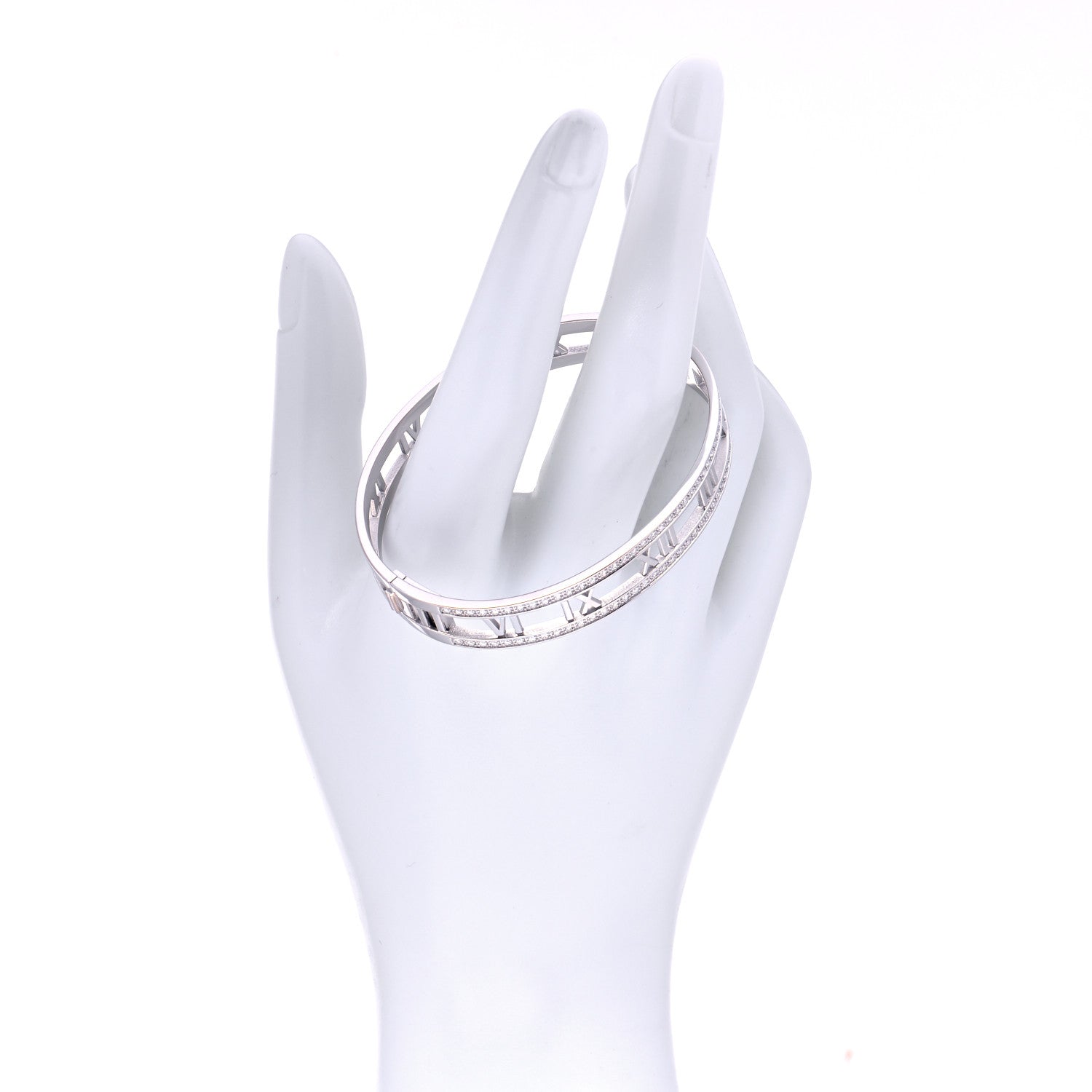 Tiffany 18K White Gold Diamond Atlas Open Hinged Bangle Bracelet 2 of 8