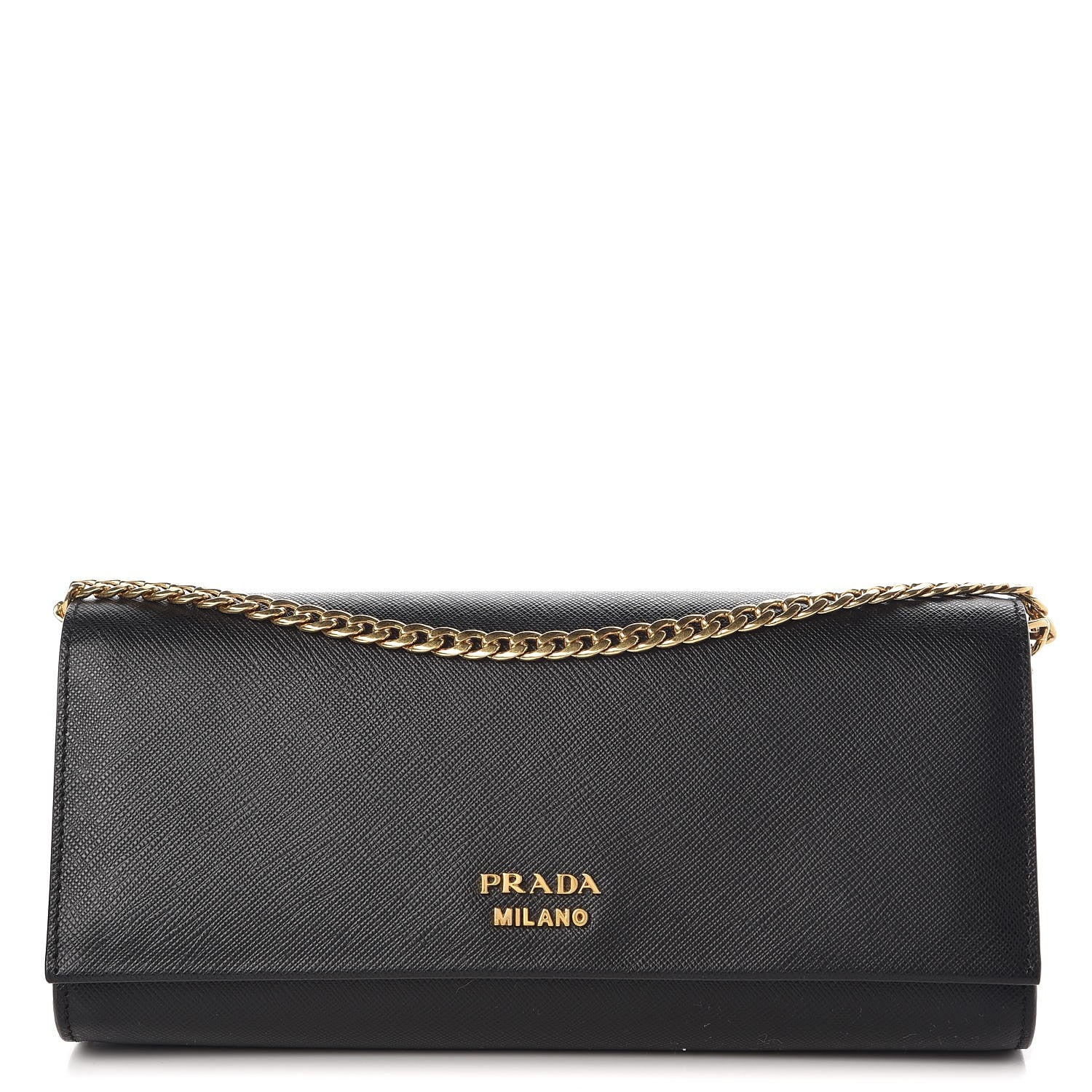 Prada Saffiano Metal Oro Chain Wallet Black 1 of 7