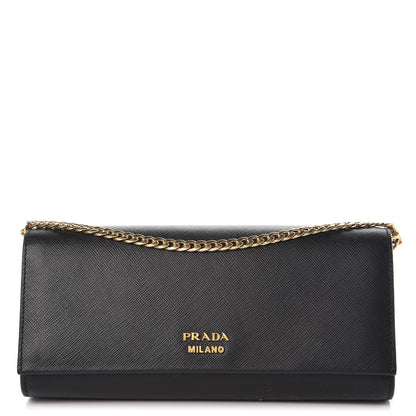 Prada Saffiano Metal Oro Chain Wallet Black 1 of 7