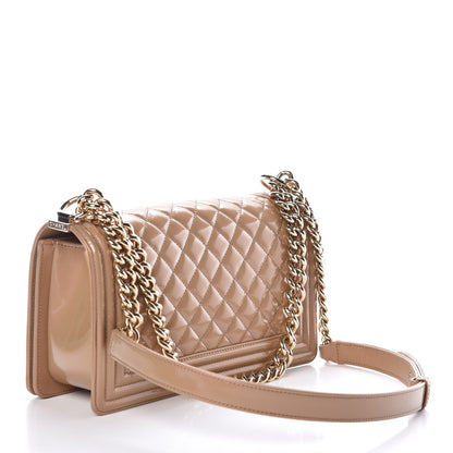 Chanel Iridescent Patent Quilted Medium Boy Flap Beige 3 of 9