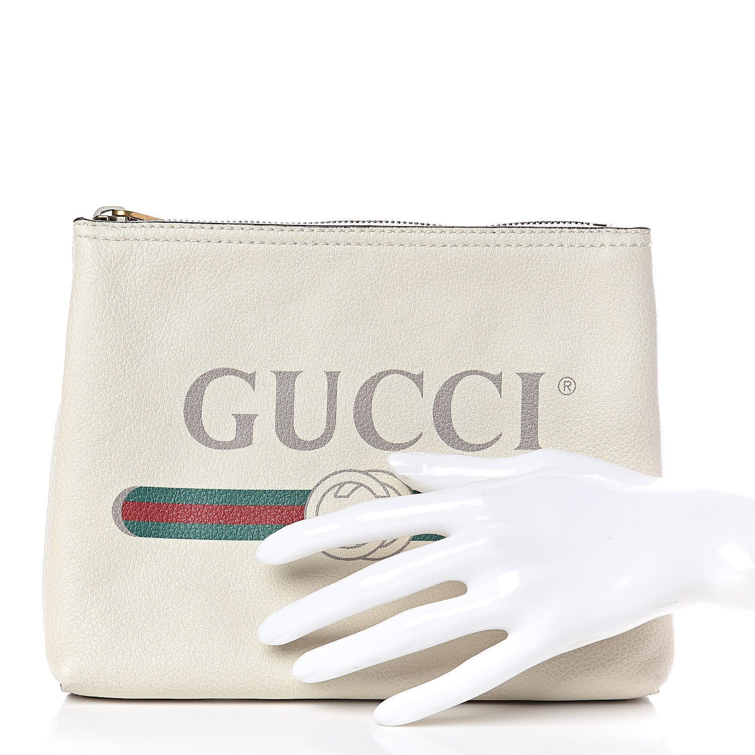 Gucci Pebbled Calfskin Medium Logo Portfolio Clutch White 2 of 7