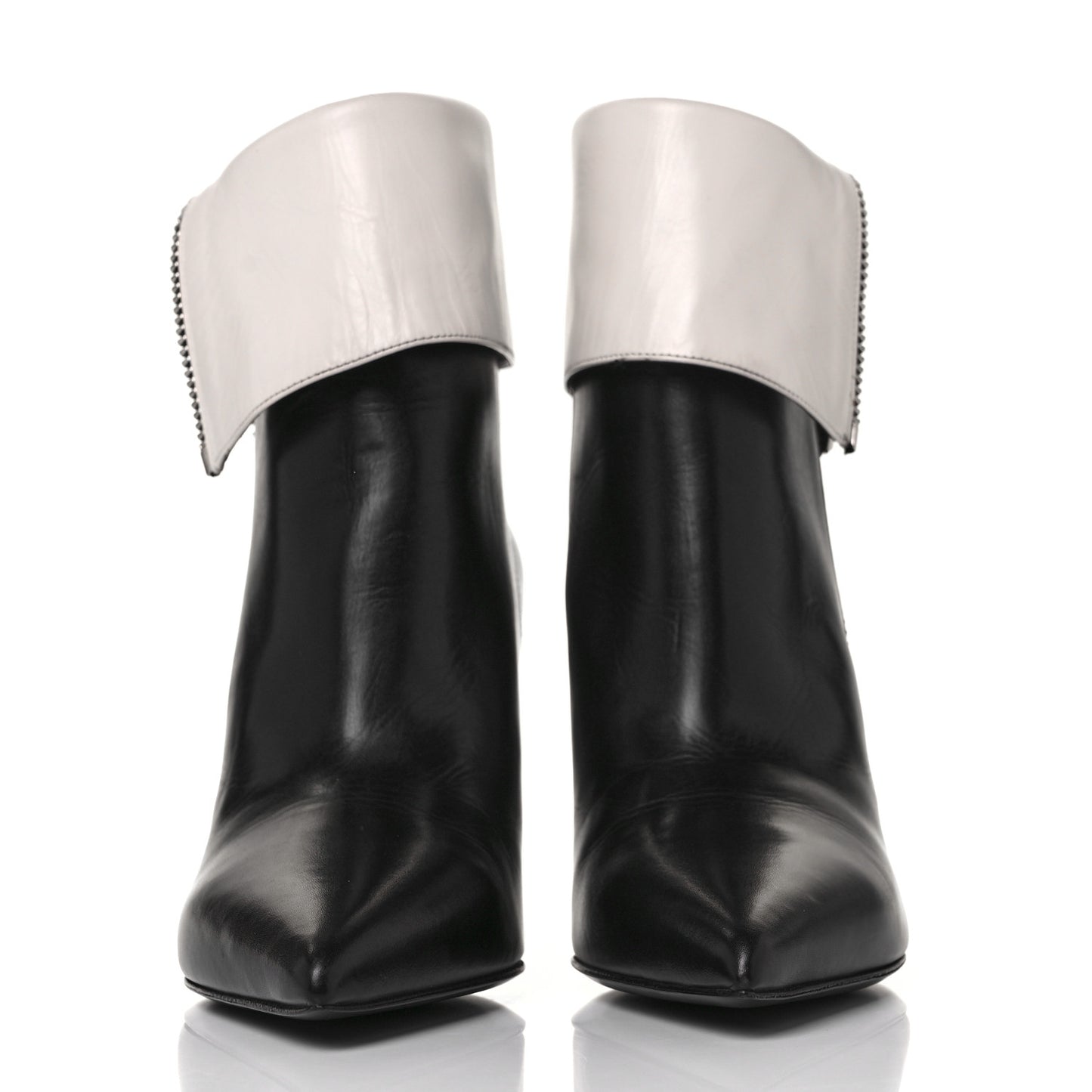 Calfskin Fold Over Ankle Boots 38 Black White