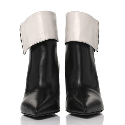 Saint Laurent Calfskin Fold Over Ankle Boots 38 Black White 2 of 7