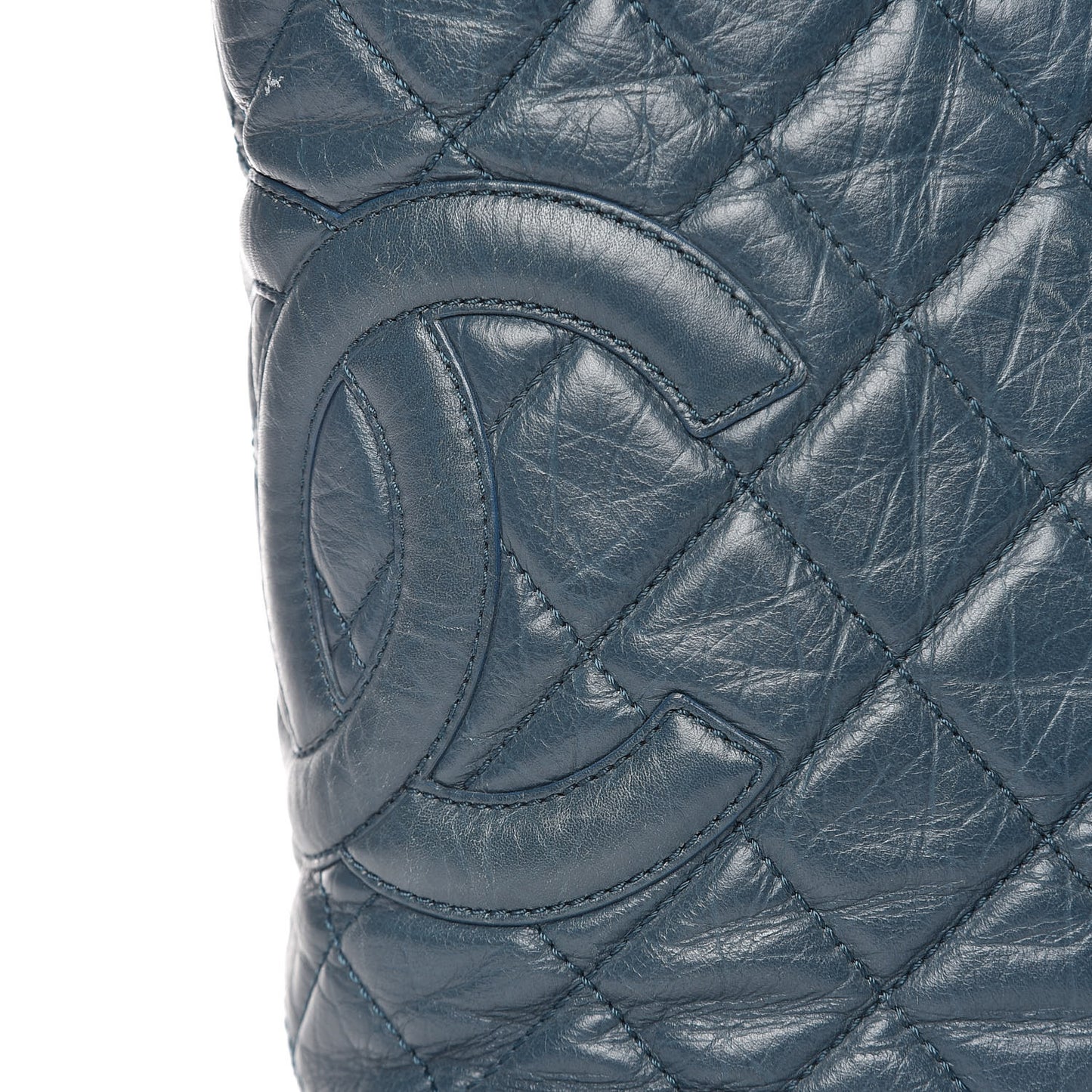 Aged Calfskin Quilted Large Cotton Club Tote Blue