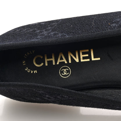 Chanel Denim Printed Cap Toe Ballerina Flats 40 Black White 8 of 8