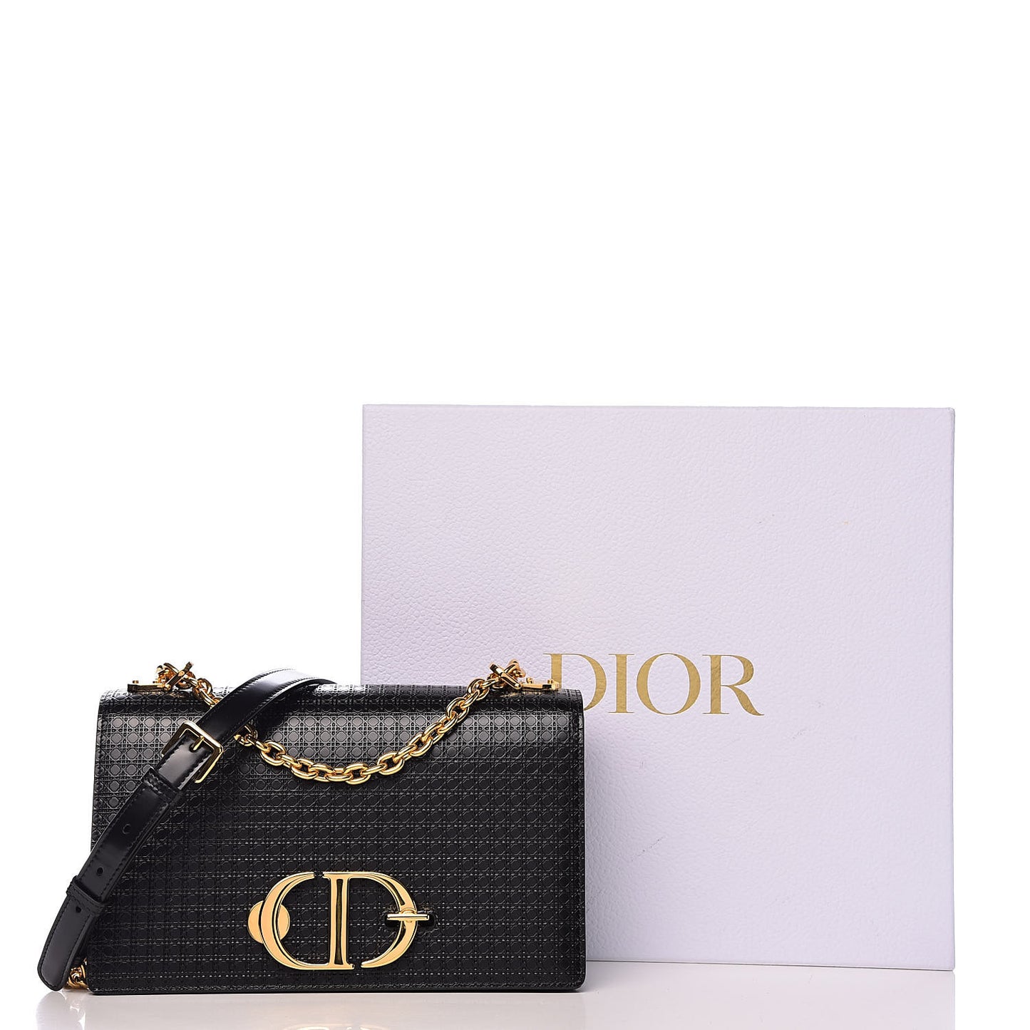 Patent Micro-Cannage 30 Montaigne Chain Flap Bag Black
