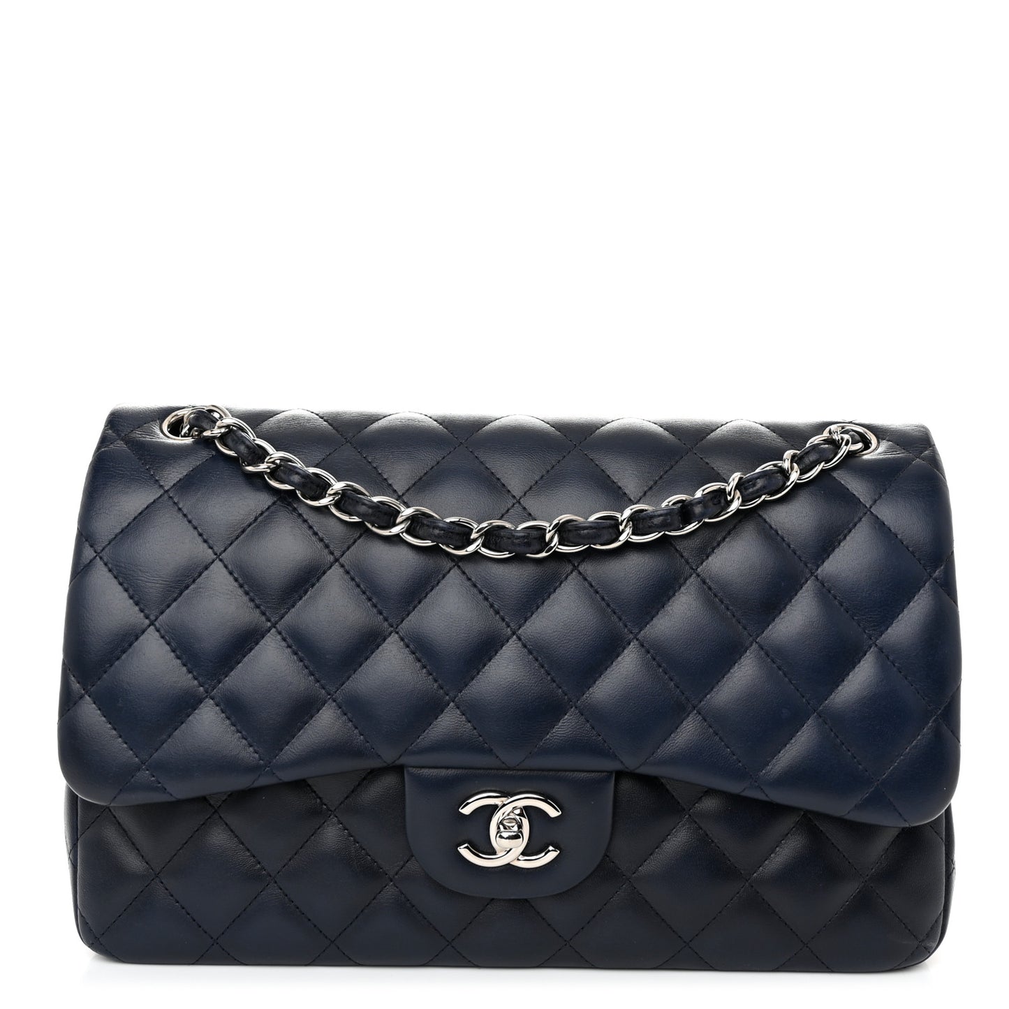 Lambskin Quilted Jumbo Double Flap Navy Blue