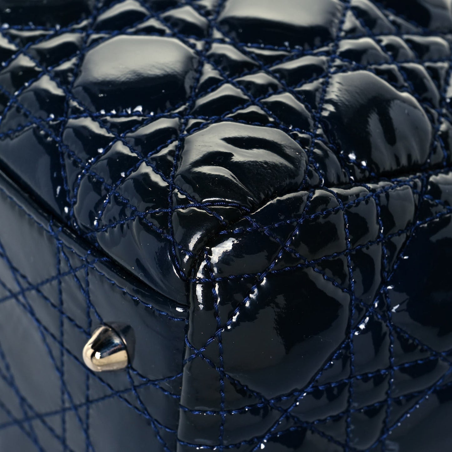 Patent Cannage Large Dior Soft Shopping Tote Navy Blue
