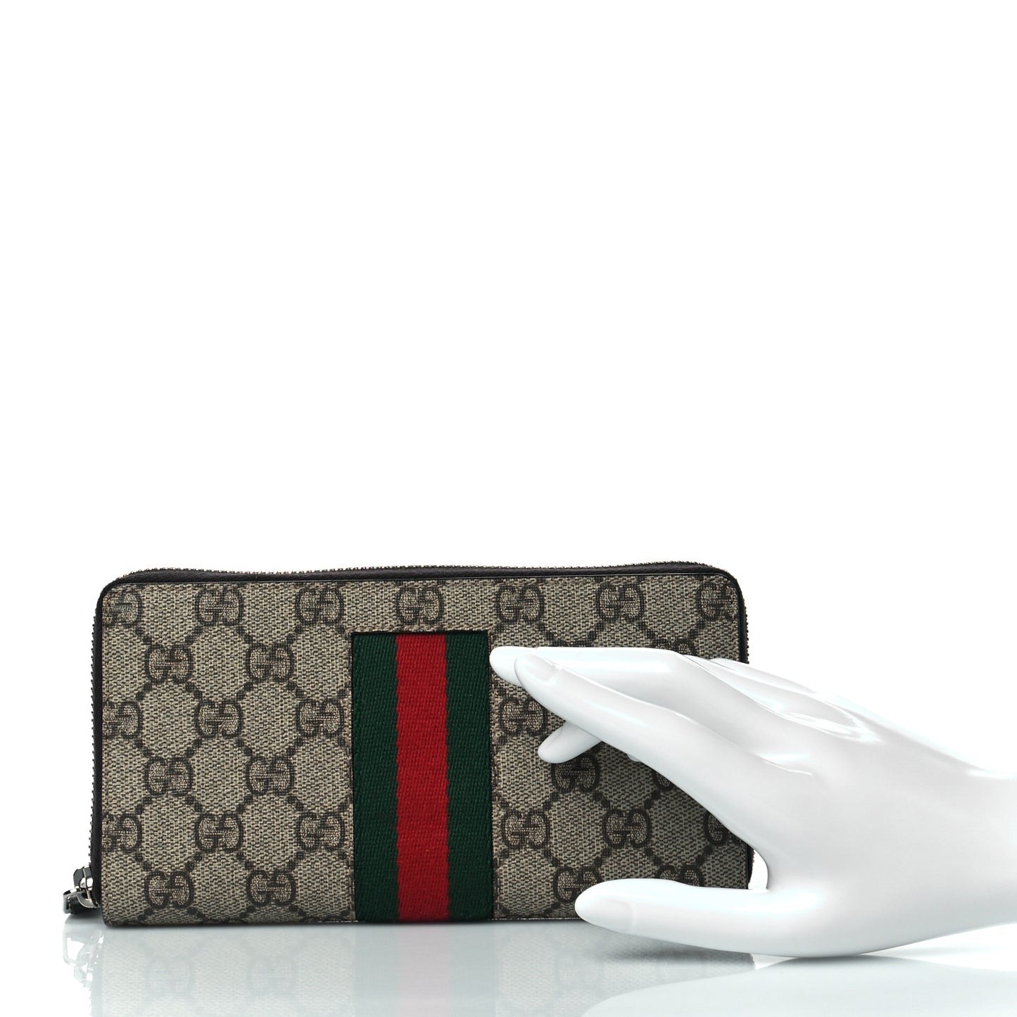 GG Supreme Monogram Web Zip Around Wallet Beige Cocoa