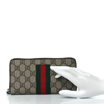 Gucci GG Supreme Monogram Web Zip Around Wallet Beige Cocoa 2 of 10