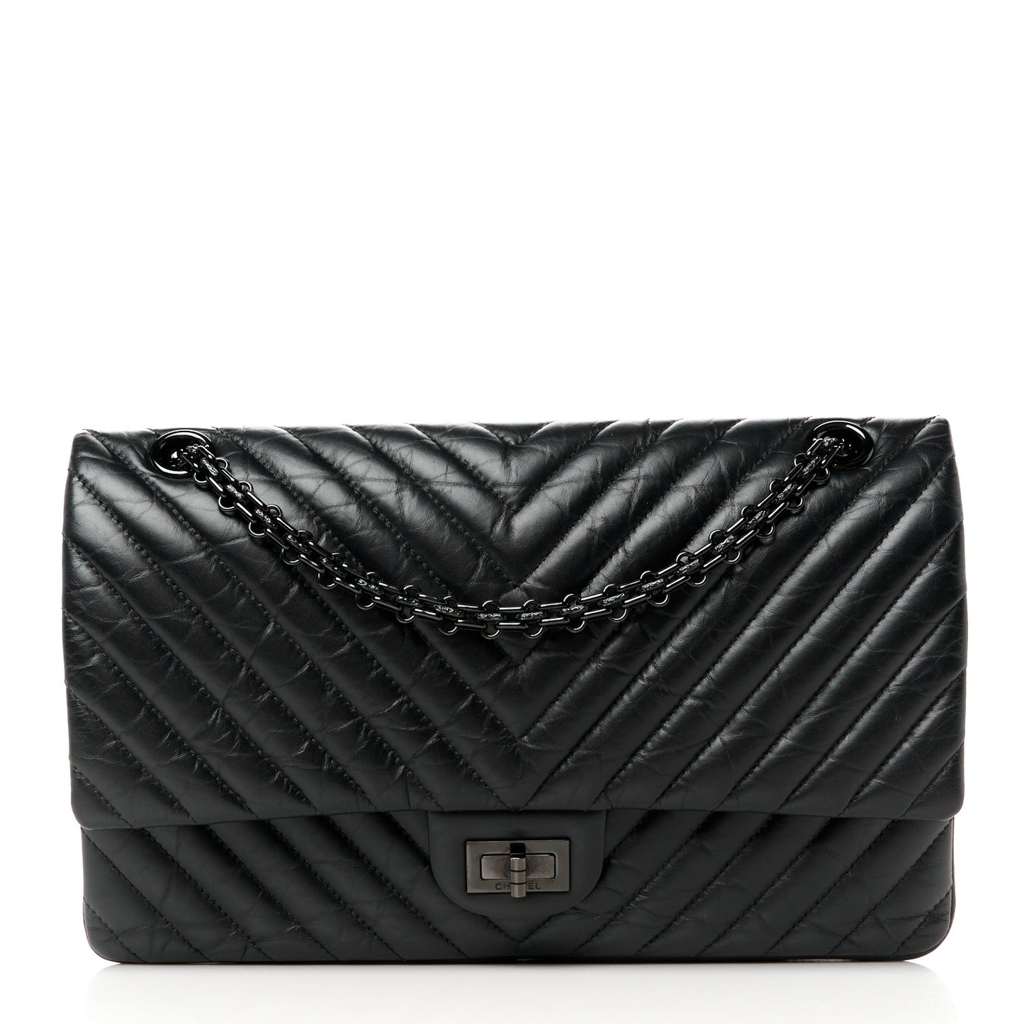 Aged Calfskin Chevron Quilted 2.55 Reissue 226 So Black