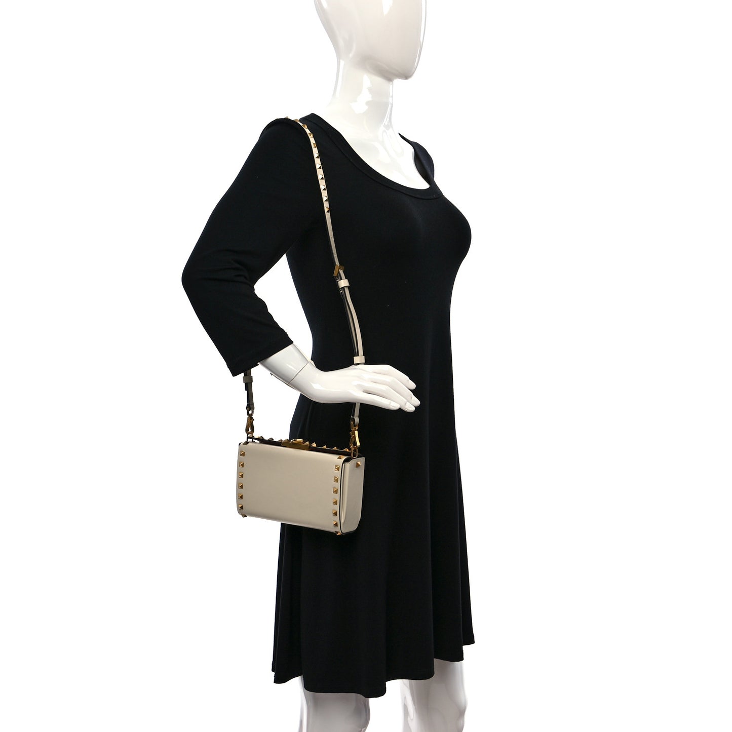 Grainy Calfskin Rockstud Alcove Box Clutch Ivory