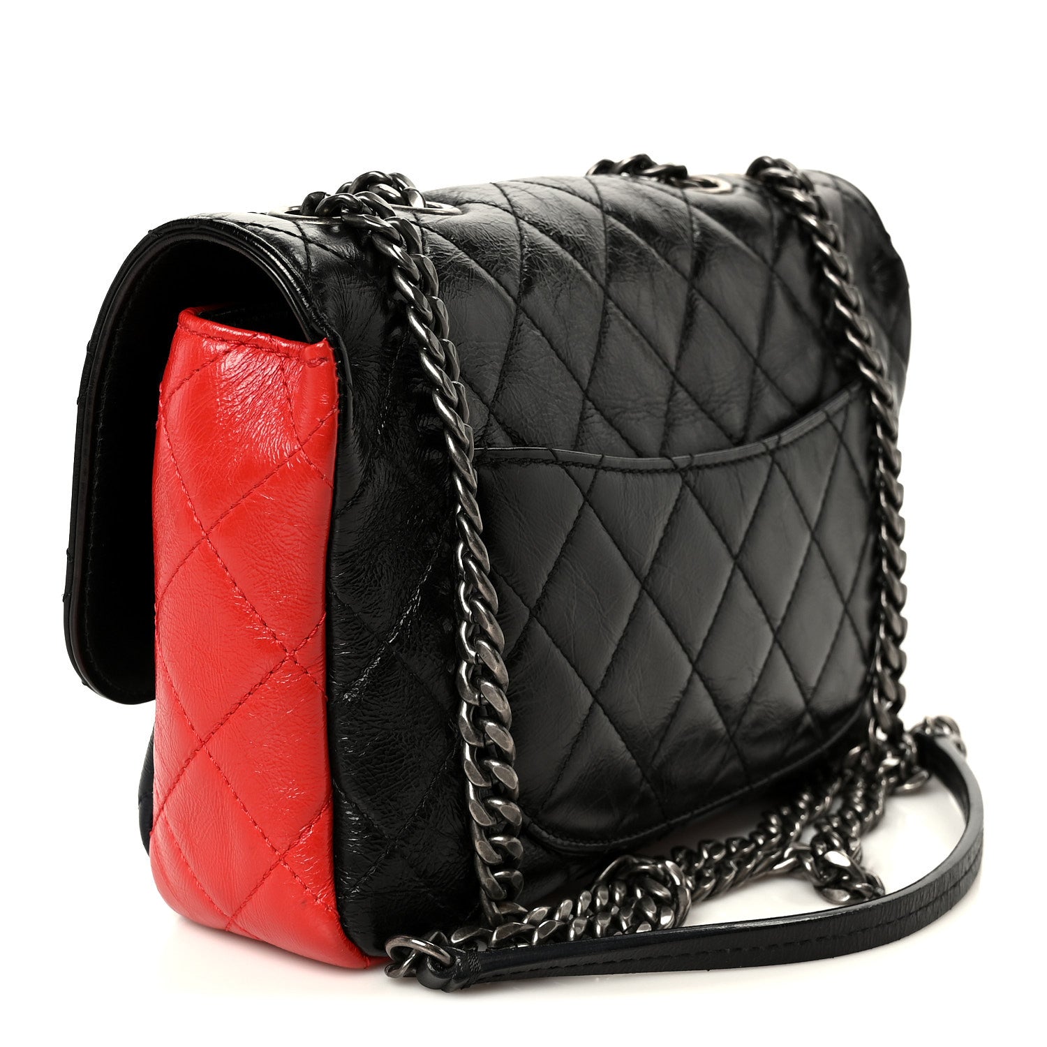 Chanel Shiny Goatskin Quilted Tri-Color Flap Black Red Navy 3 of 10