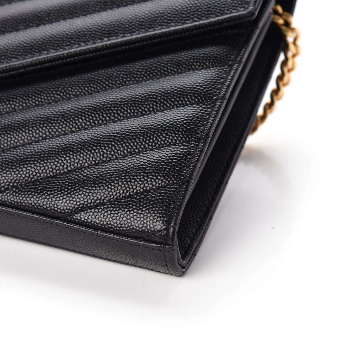 Saint Laurent Grain De Poudre Matelasse Chevron Monogram Chain Wallet Black 9 of 9