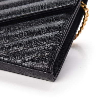 Saint Laurent Grain De Poudre Matelasse Chevron Monogram Chain Wallet Black 9 of 9
