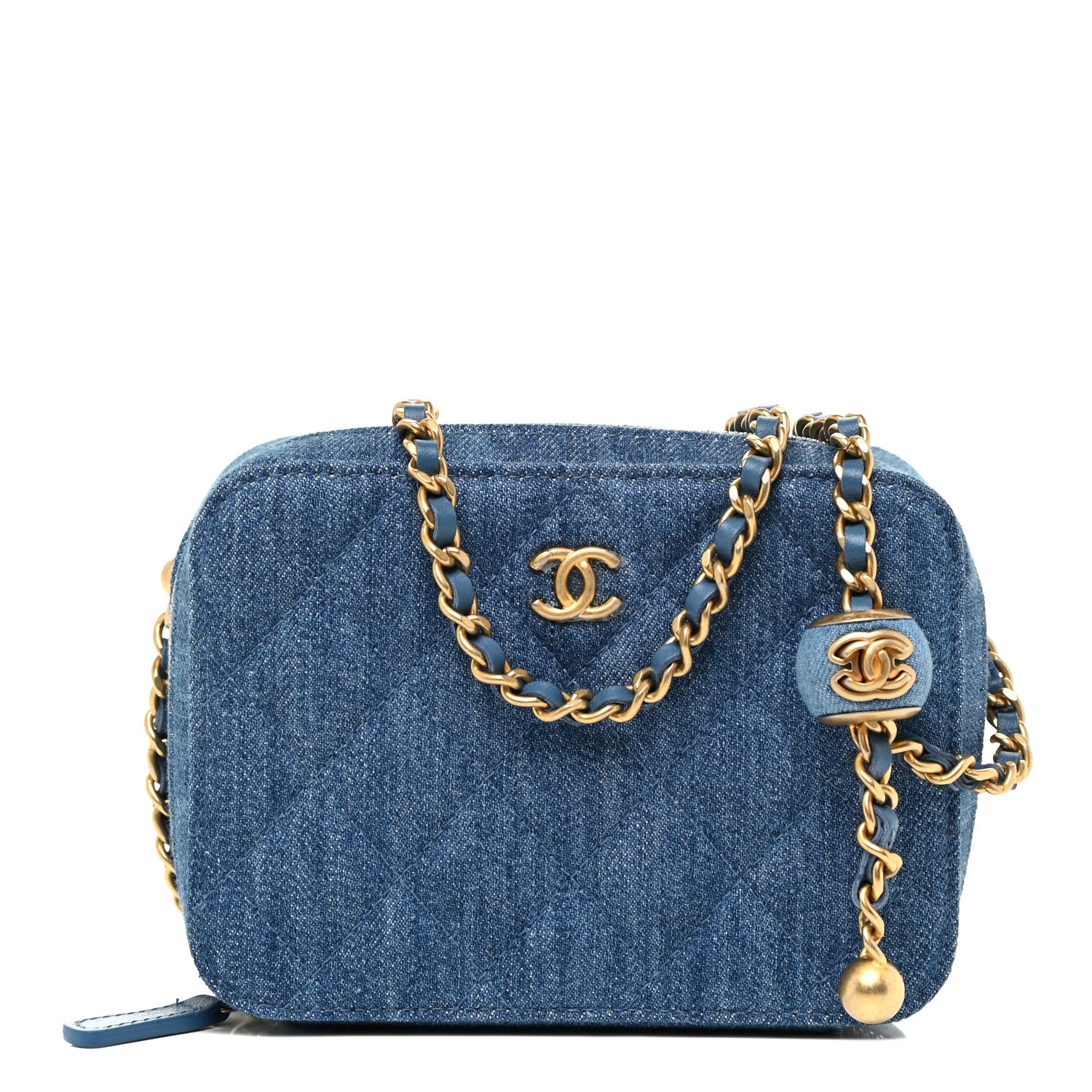 Chanel Denim Quilted CC Pearl Crush Camera Case Blue 1 of 11