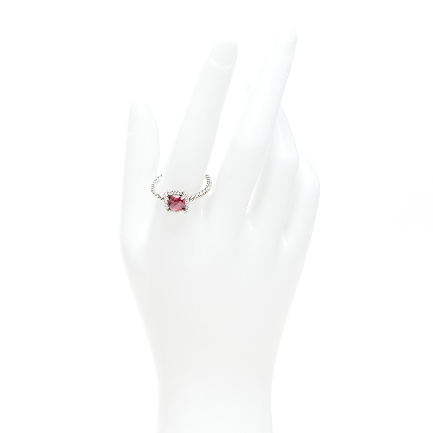 Sterling Silver Diamond Garnet 7mm Petite Chatelaine Pave Bezel Ring 62 10