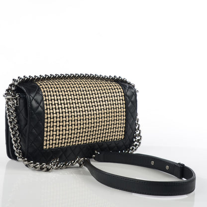 Chanel Calfskin Woven Medium Boy Reverso Flap Black 3 of 9