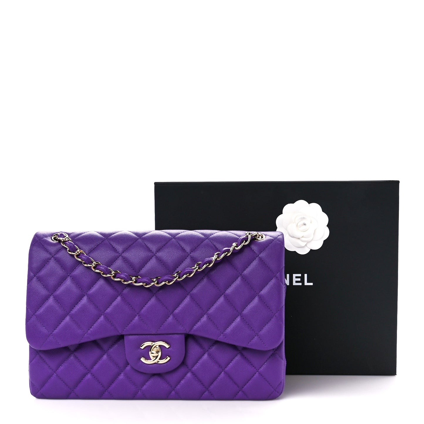 Caviar Quilted Jumbo Double Flap Purple