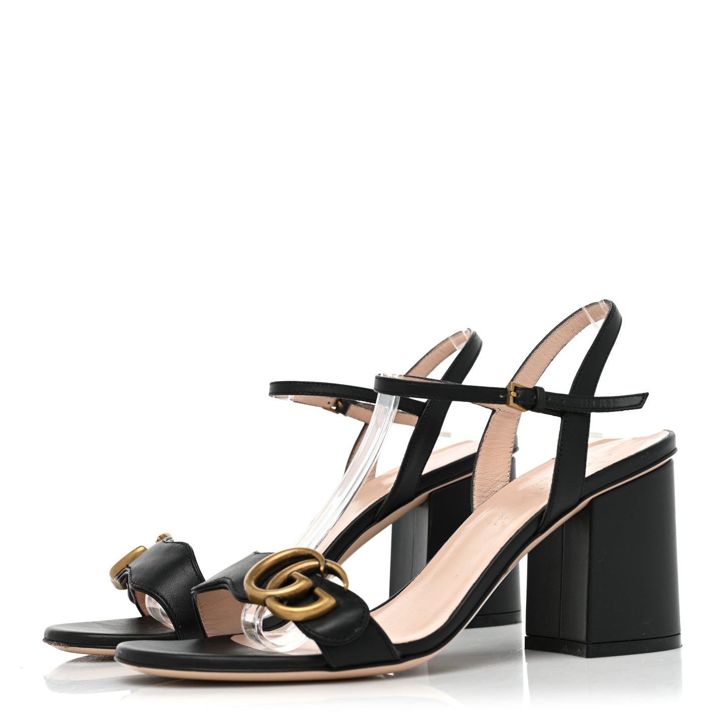 Lifford Calfskin GG Marmont Ankle Wrap 75mm Sandals 37 Black