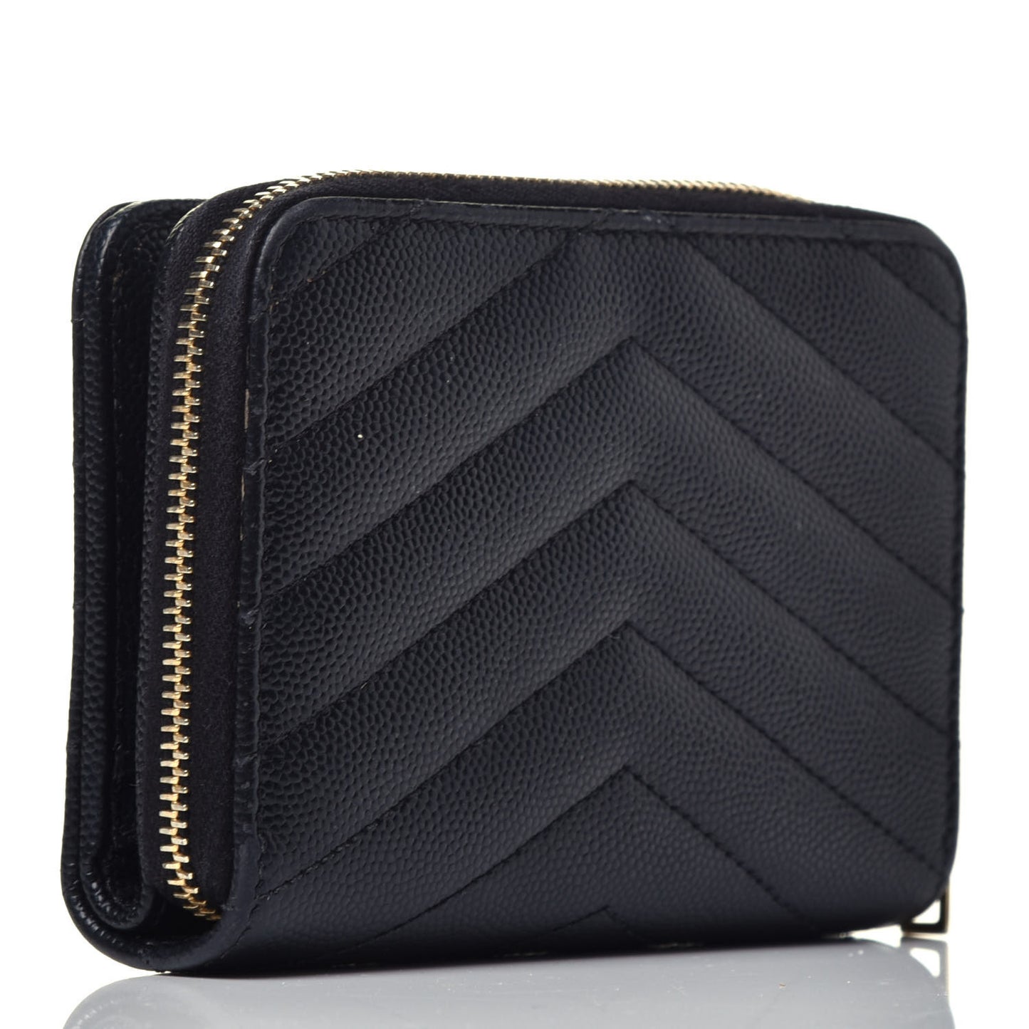 Grain De Poudre Matelasse Chevron Monogram Compact Zip Around Wallet Black