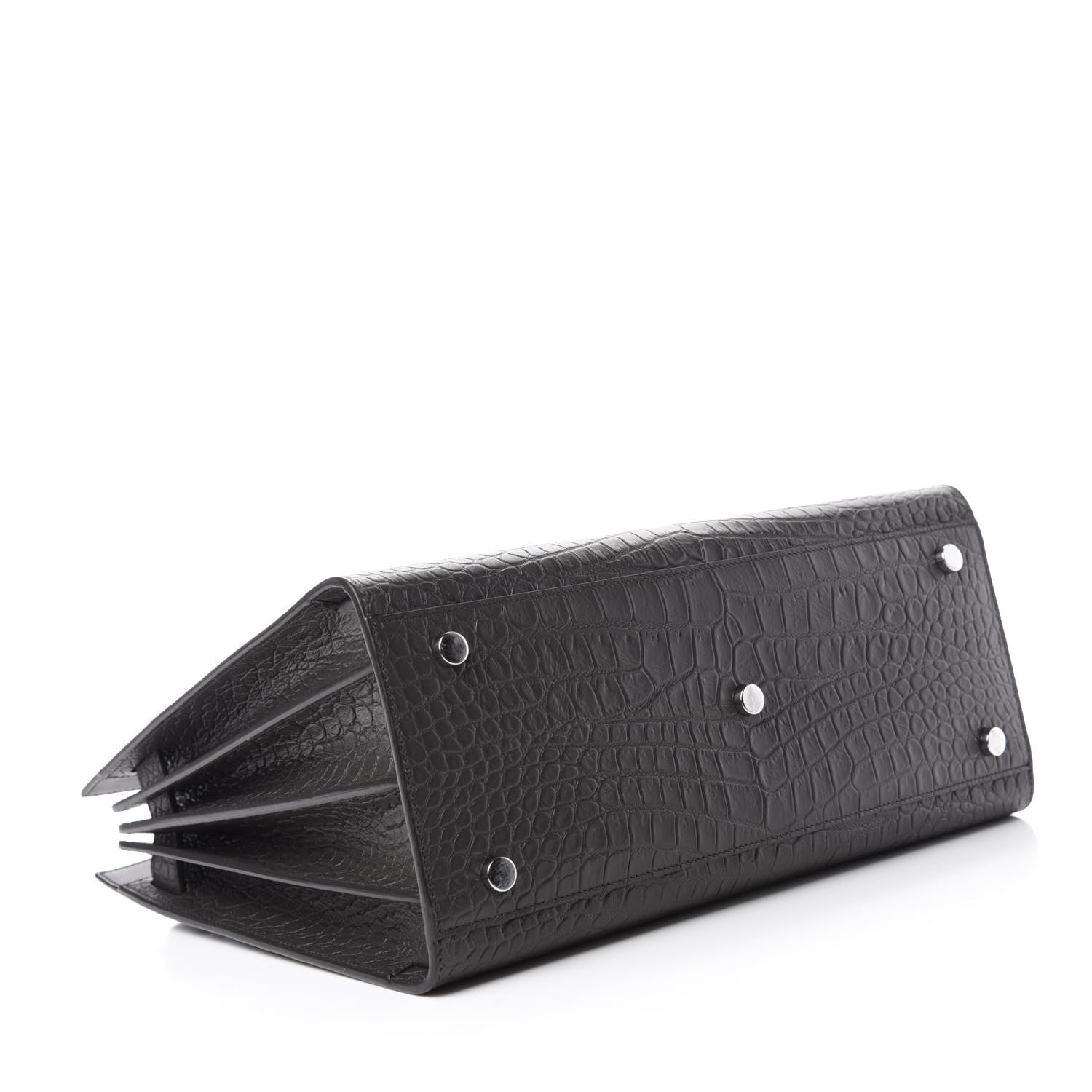 Saint Laurent Calfskin Crocodile Embossed Small Sac De Jour Dark Brown 4 of 10