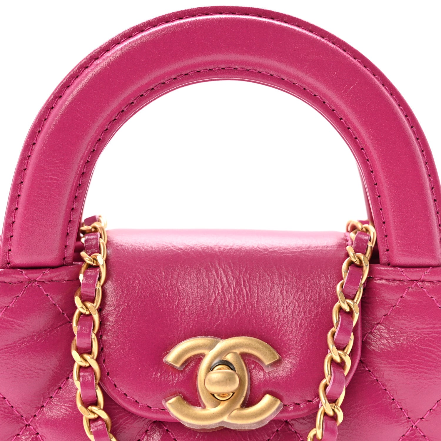 Chanel Shiny Aged Calfskin Quilted Mini Nano Kelly Shopper Dark Pink 8 of 11
