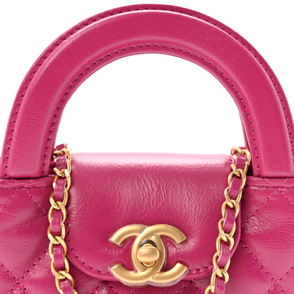 Chanel Shiny Aged Calfskin Quilted Mini Nano Kelly Shopper Dark Pink 8 of 11