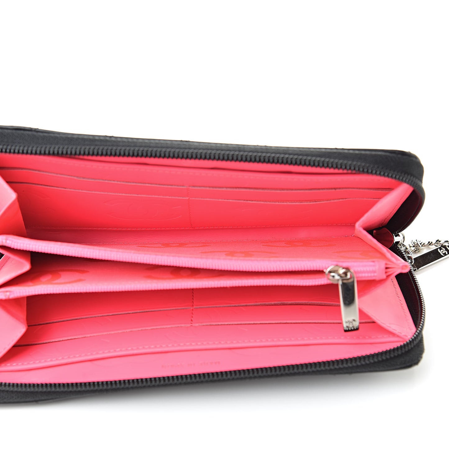 Calfskin Quilted Cambon Large Gusset Zip Around Wallet Black