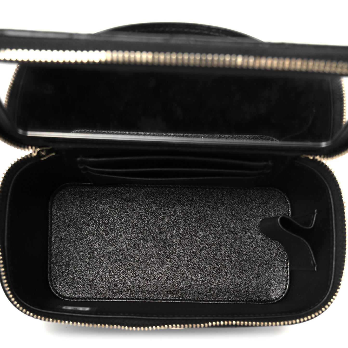 Lambskin Quilted Small Top Handle Vanity Case With Chain Black