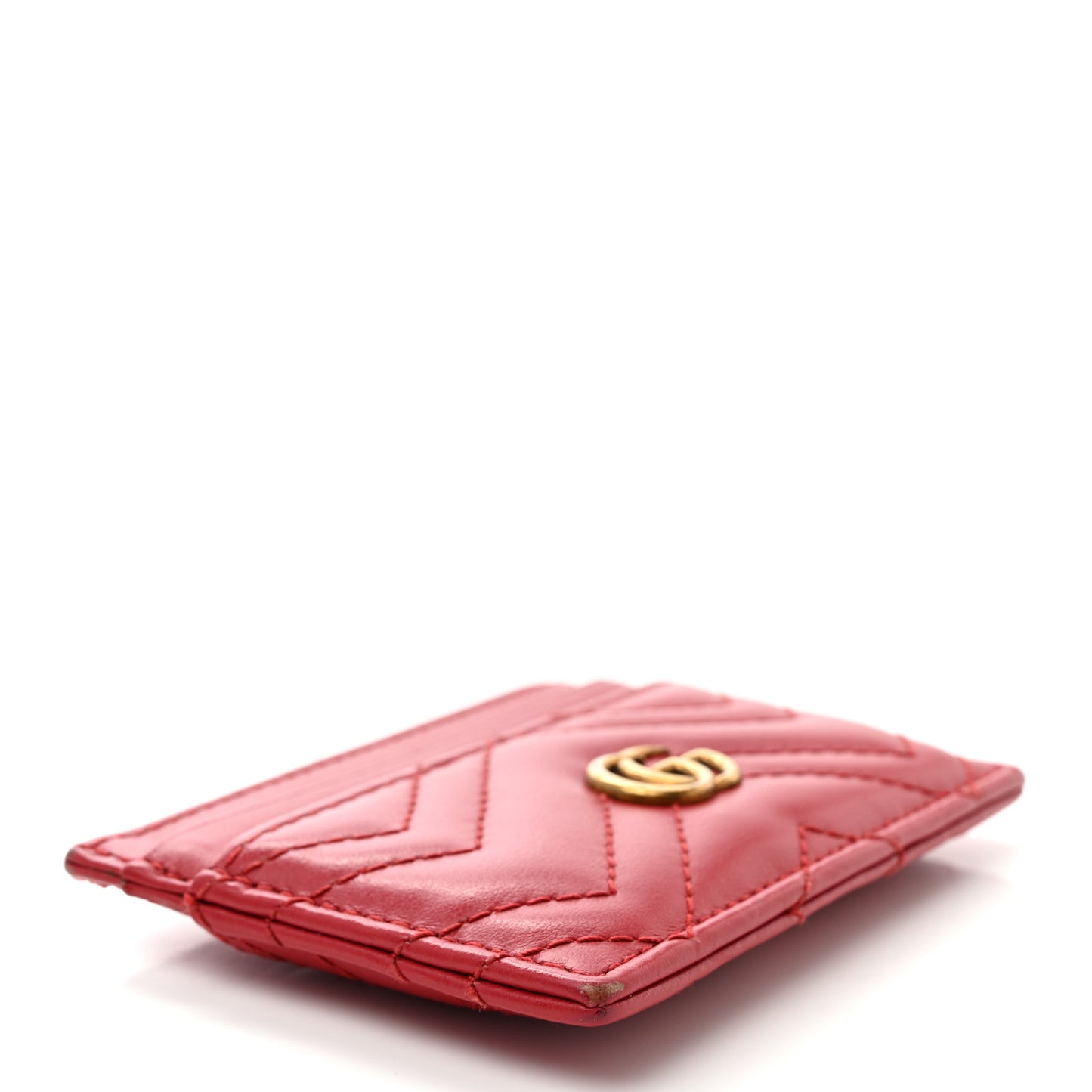 Calfskin Matelasse GG Marmont Card Holder Hibiscus Red