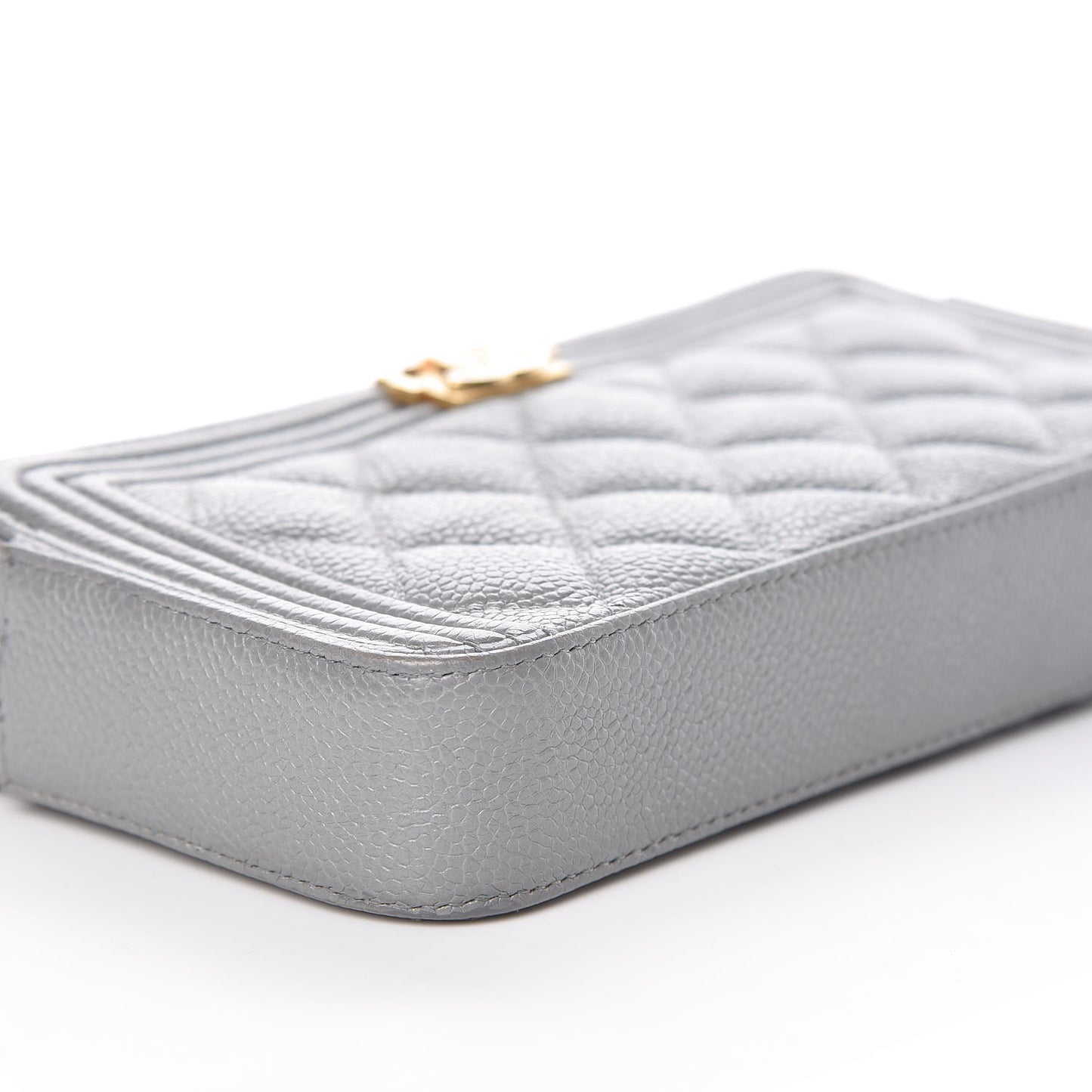 Caviar Quilted Small Boy Clutch With Chain Grey