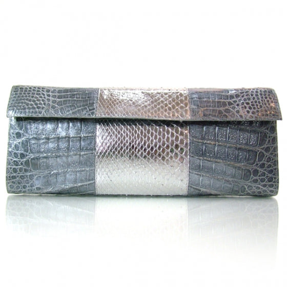 Nancy Gonzalez Crocodile Envelope Clutch Silver 1 of 8