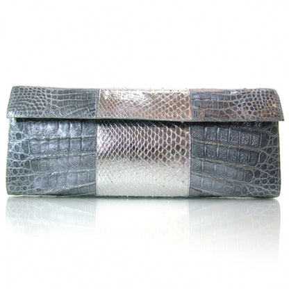 Nancy Gonzalez Crocodile Envelope Clutch Silver 1 of 8