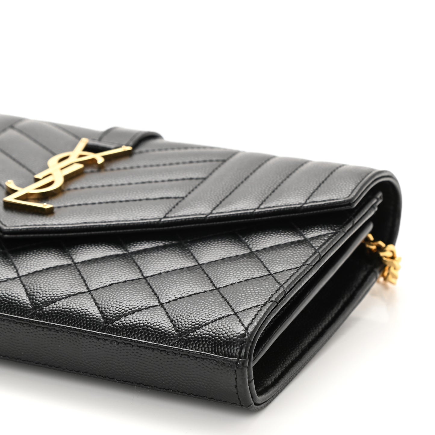 Grain De Poudre Mixed Matelasse Triquilt Monogram Chain Wallet Black