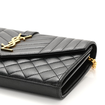Saint Laurent Grain De Poudre Mixed Matelasse Triquilt Monogram Chain Wallet Black 8 of 8