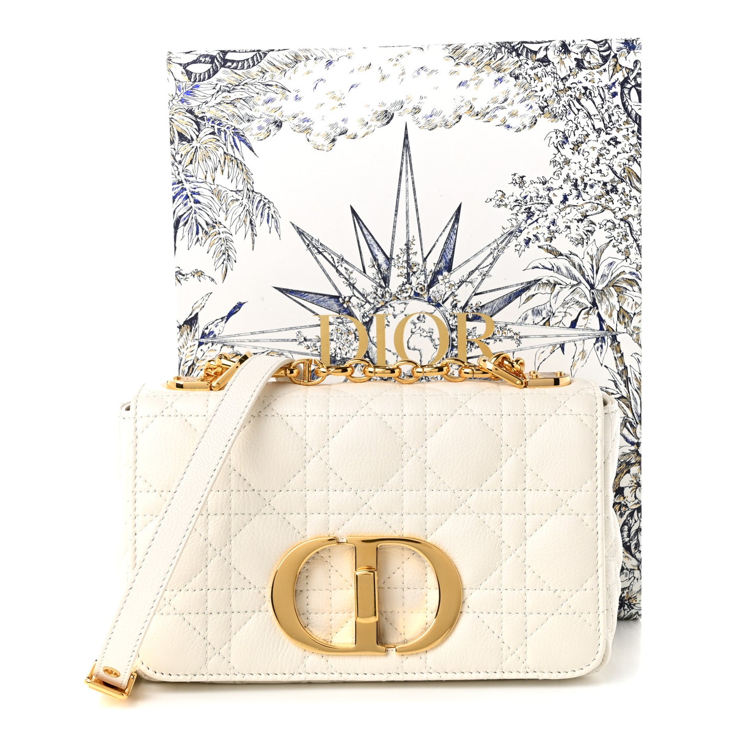 Calfskin Cannage Small Caro Bag Ivory