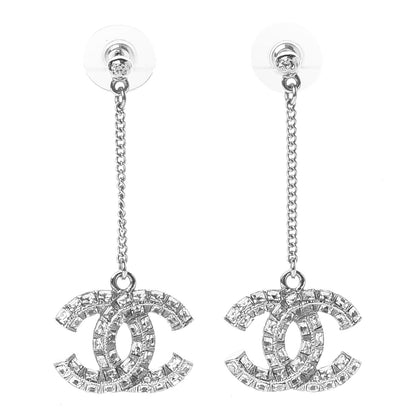 Chanel Baguette Crystal CC Drop Earrings Silver 1 of 5