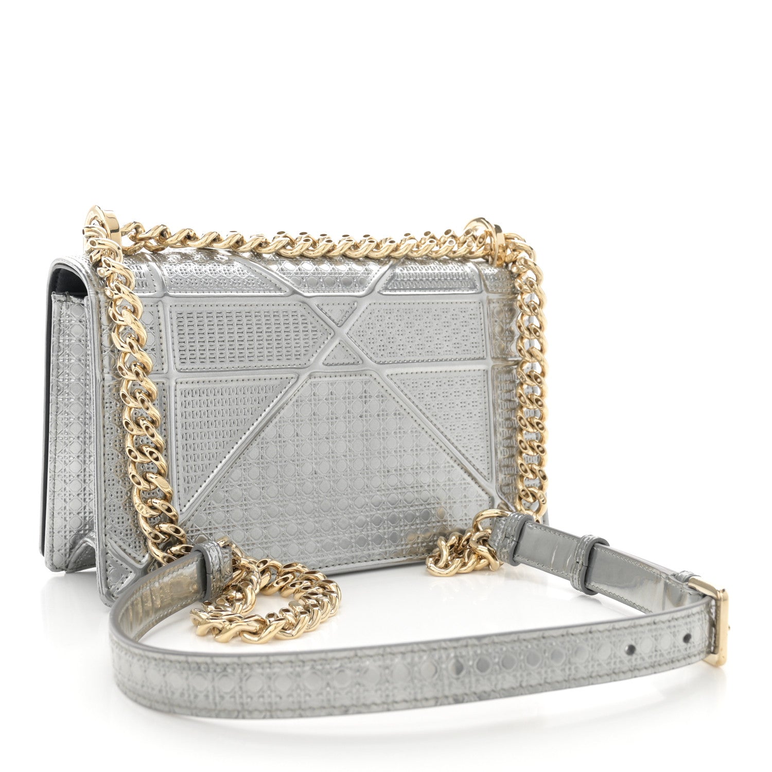 Christian Dior Metallic Patent Micro-Cannage Small Diorama Flap Bag Silver 3 of 10