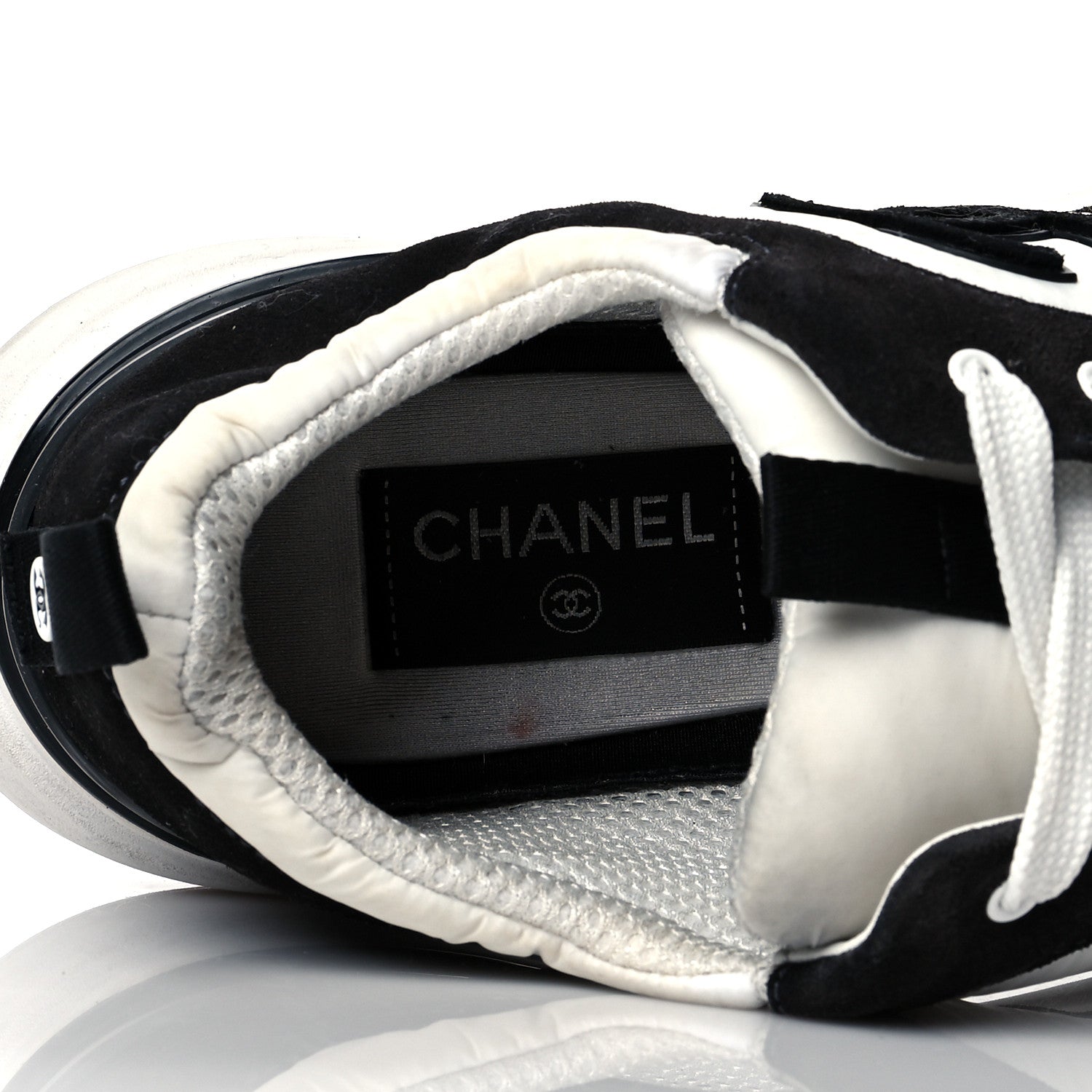 Chanel Nylon Suede Calfskin CC Sneakers 39.5 White Dark Grey 6 of 8