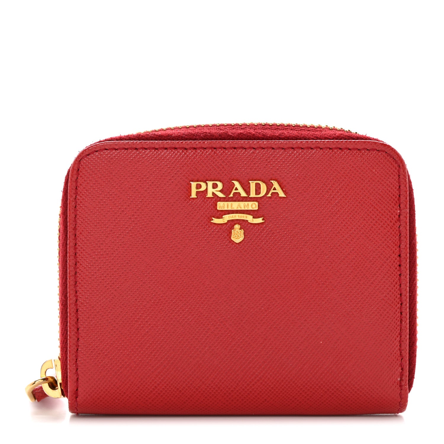 Prada Saffiano Metal Zip Coin Purse Fuoco 1 of 8