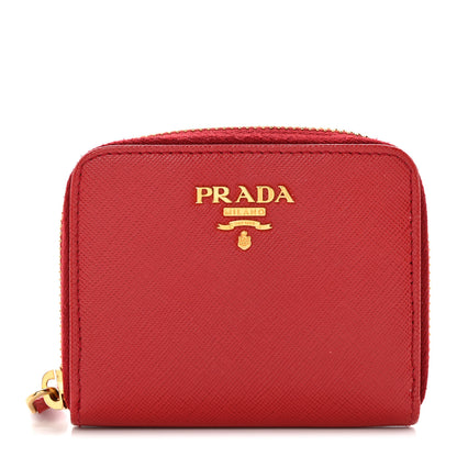 Prada Saffiano Metal Zip Coin Purse Fuoco 1 of 8