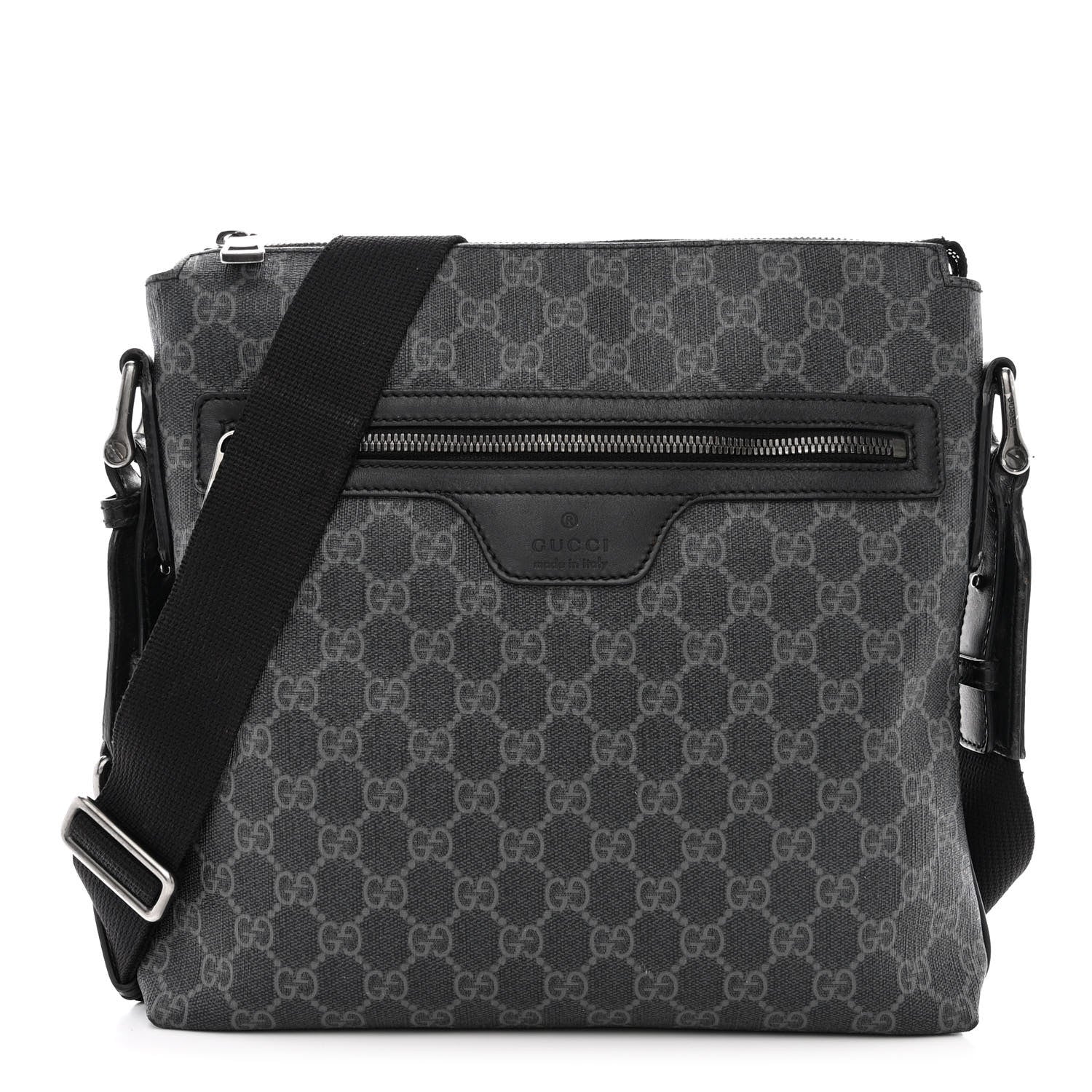 Gucci GG Supreme Monogram Crossbody Messenger Bag Black Grey 1 of 15