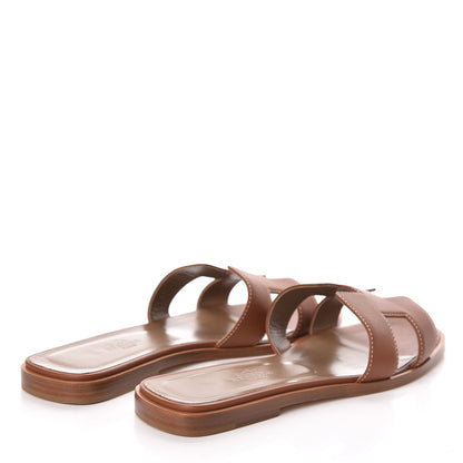 Hermes Box Calfskin Oran Sandals 37 Gold 4 of 7