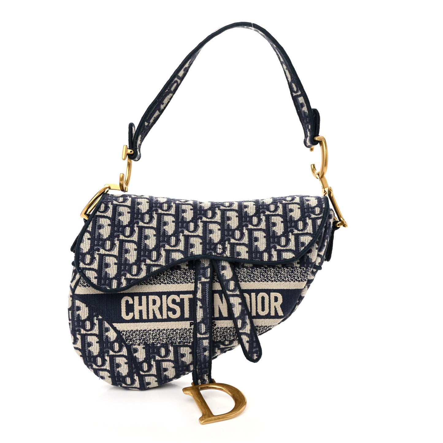 Oblique Embroidered Saddle Bag Blue