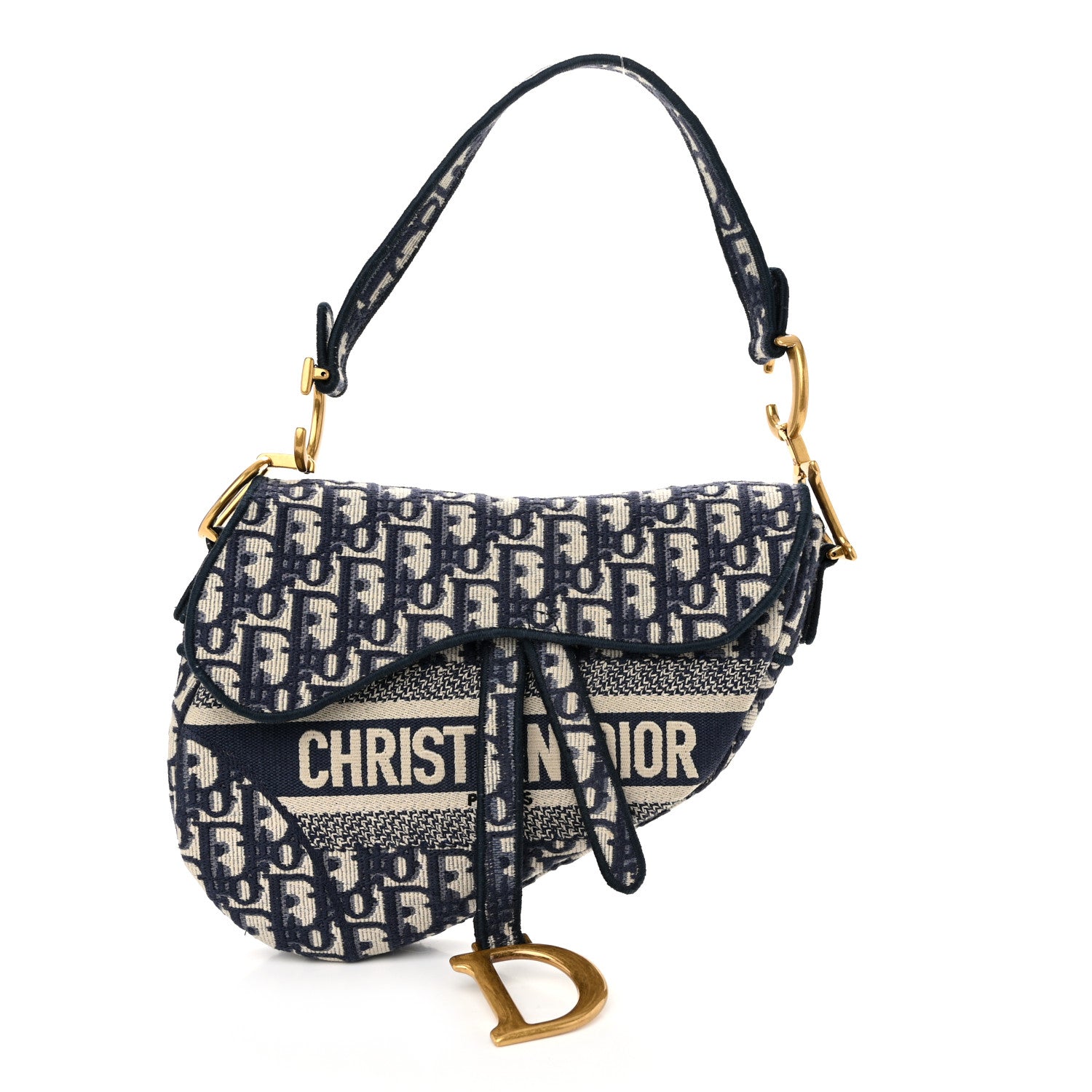 Christian Dior Oblique Embroidered Saddle Bag Blue 1 of 10