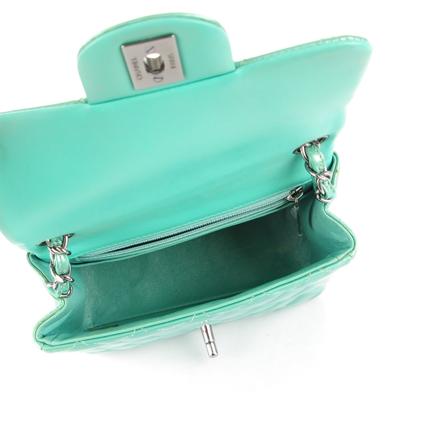 Patent Quilted Mini Square Flap Green