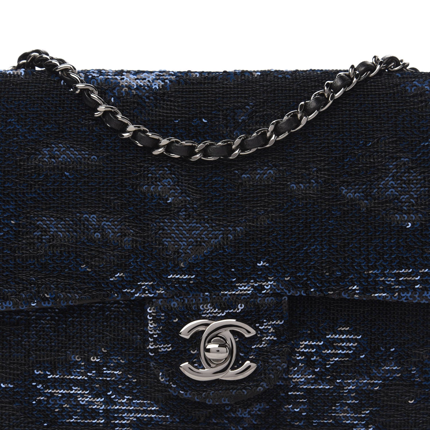 Chanel Sequin Small Single Flap Blue Black 10 of 10